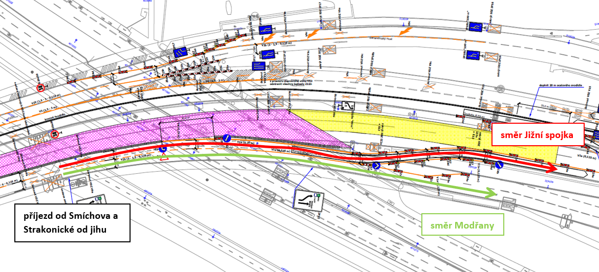 Obrázek č. 1_nové uspořádání dopravy na výjezdu z BM ve směru na Jižní spojku